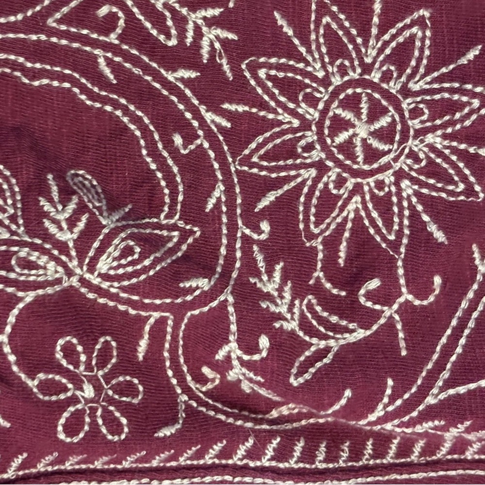 Soft Surroundings Burgundy Embroidered Button Up Hoodie Cotton Small 2EG93 - Picture 11 of 13